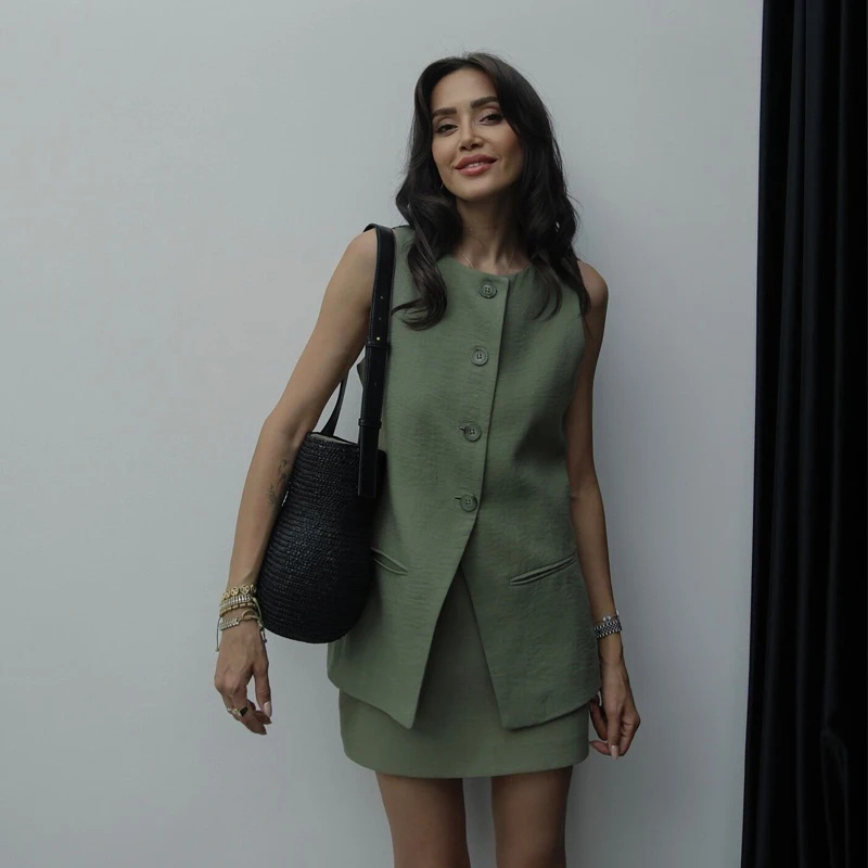 ผู้หญิงสีดําเสื้อเก๋O-คอเสื้อกั๊กเสื้อแขนยาวผู้หญิงSingle-Breastedชุดเสื้อกั๊กสวมใส่ผู้หญิงWaistcoat 2025