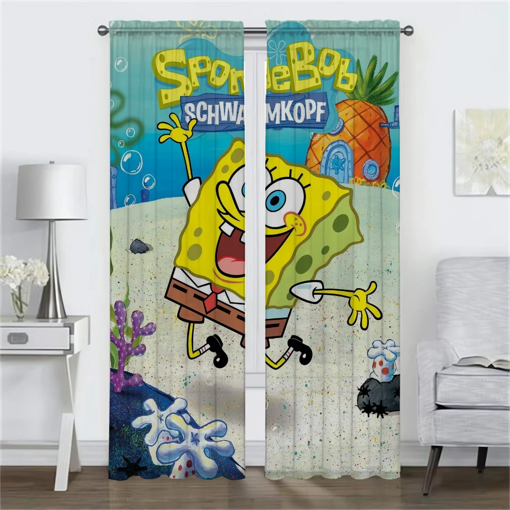 Elegant Room Curtains for Living Room S-SpongeBobS Partition Blackout Curtain Home Interior Curtains 2 Pieces Shades Kitchen