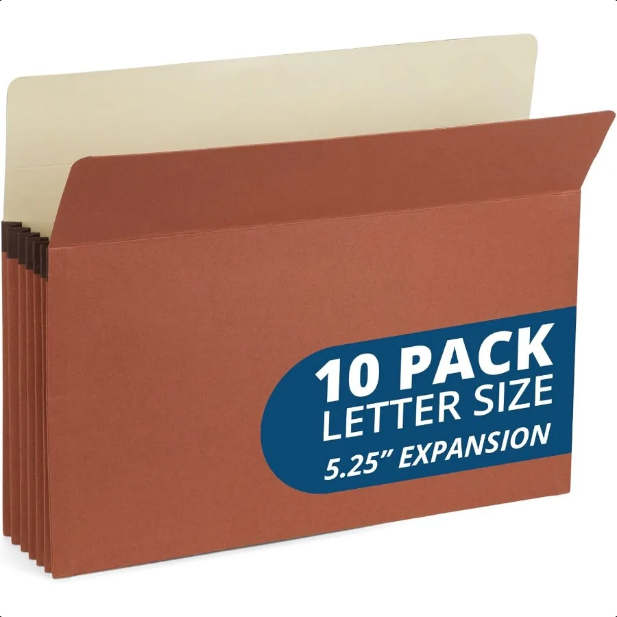 

Blue Summit 10 Redwell Folders Letter Size Brown Accordion File Folders 5.25 Red Rope Expandable Pockets Expanding Organizer