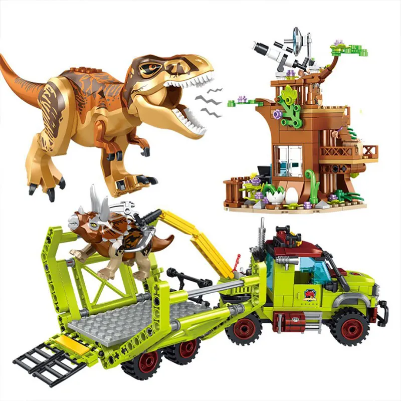Jurassic FC3738 Tyrannosaure Rex Triceratops ensemble de blocs de construction de sauvetage-jouet d'assemblage de dinosaure pour enfants pour jeu éducatif