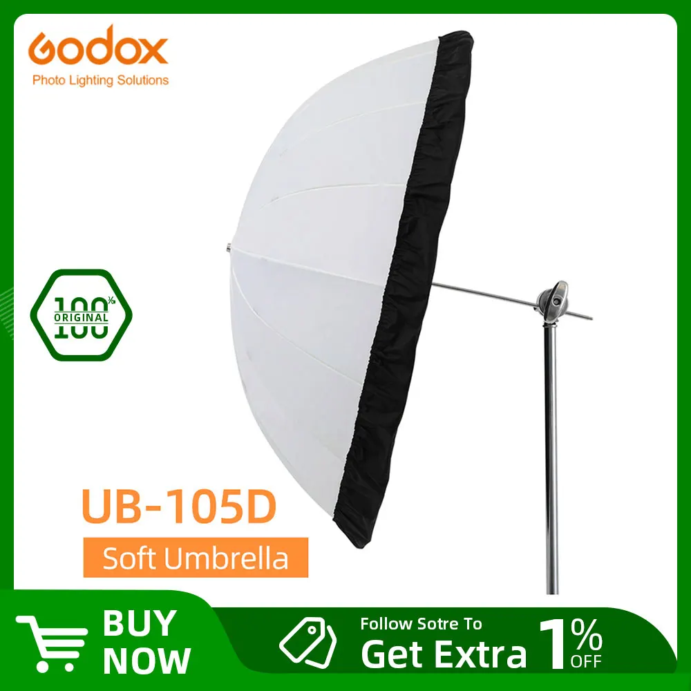 Godox UB-105D 105cm White Parabolic Reflective Transparent Soft Umbrella Studio Light Umbrella with Black Silver Diffuser Cover