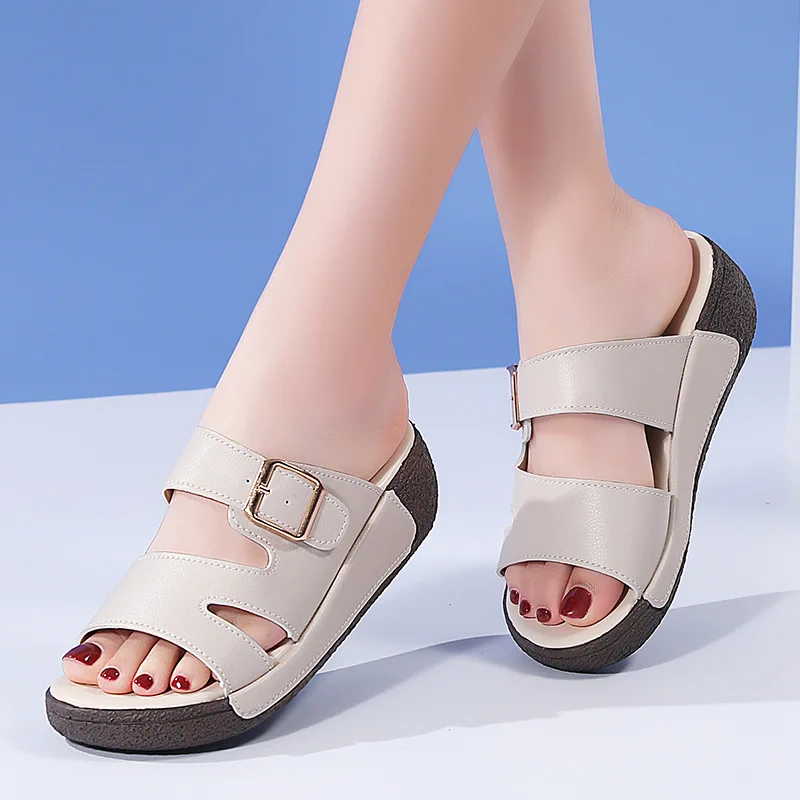 Slippers for Women's 2026 Summer Thick Bottom Half Slipper New Casual One Word Slippers Womens Slope Heel Non Slip Sandals Women