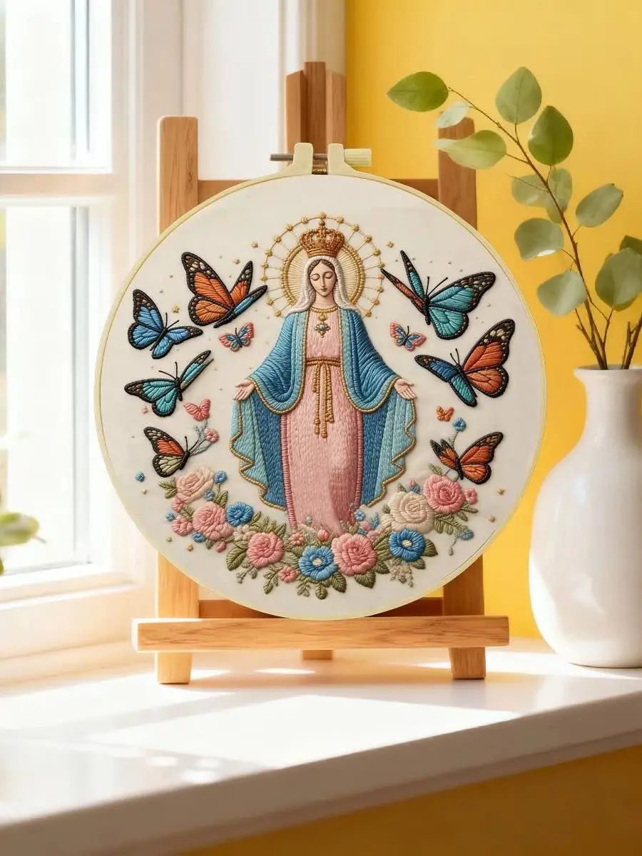 1 Stück 20X20CM/15X15CM 7,87/6,3 Zoll Religiöses Stickerei-Starter-Kit DIY-Kit DIY-Stickerei-Set für Anfänger – Detail 6