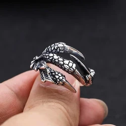 Vintage Stainless Steel Silver Dragon Claw Adjustable Opening Ring Tibetan silver Eagle Animal Rings for Men Women Punk Jewelry