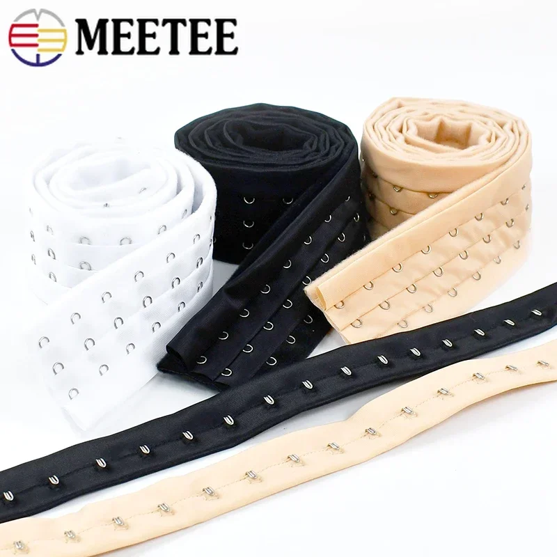 Meetee 1Yard 3 Rows Bra Underwear Strap Adjust Hook Tape Back Buckle Corset Waist Extender DIY Sewing Garment Accessories