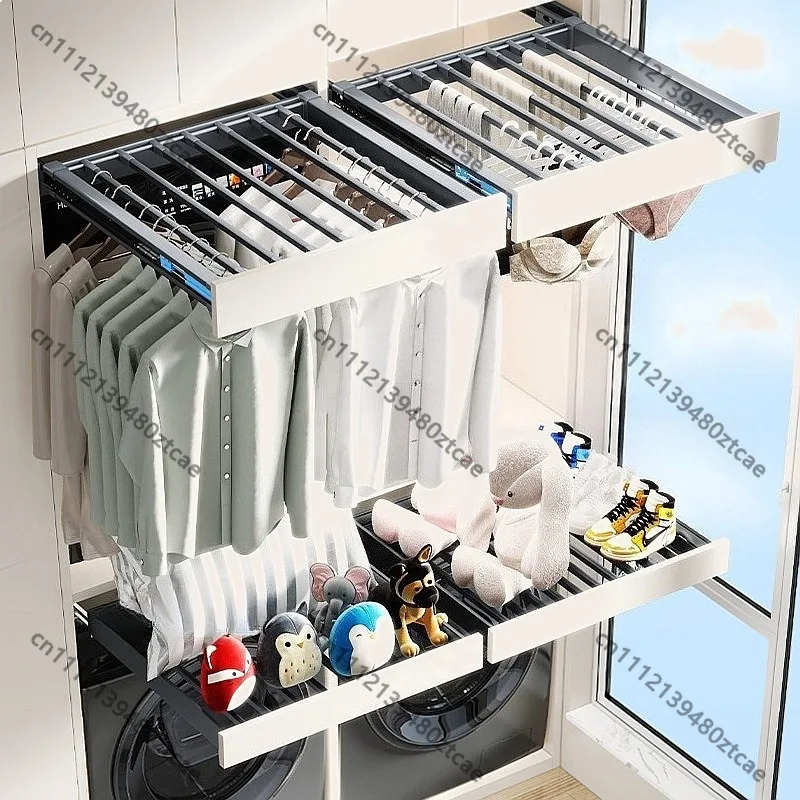 Retractable Pull Out Clothes Drying Rack Adjustable Invisible Balcony Hanger Storage