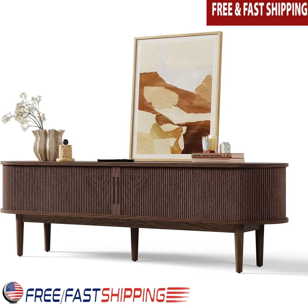 Fluted Tambour Sliding Door TV Stand 70