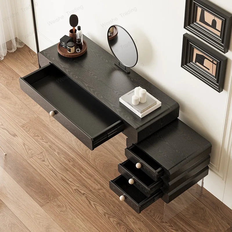 Medieval style all-solid wood dresser chest integrated bedroom ash wood retractable storage makeup table