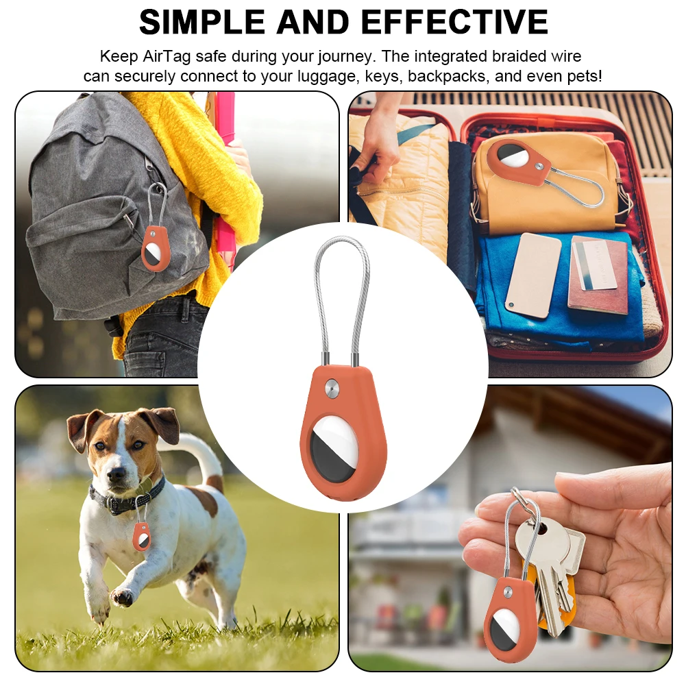 ل أبل AirTag حامل سلسلة المفاتيح ث/سلك كابل وحواف مرتفعة قفل حافظة مقاومة للخدش لمفاتيح الحيوانات الأليفة حقائب الظهر للأمتعة