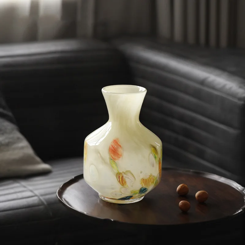 Daxiu Vintage Fenton Jade Amber Glass Vase Model Living Room Home Decor Ornament