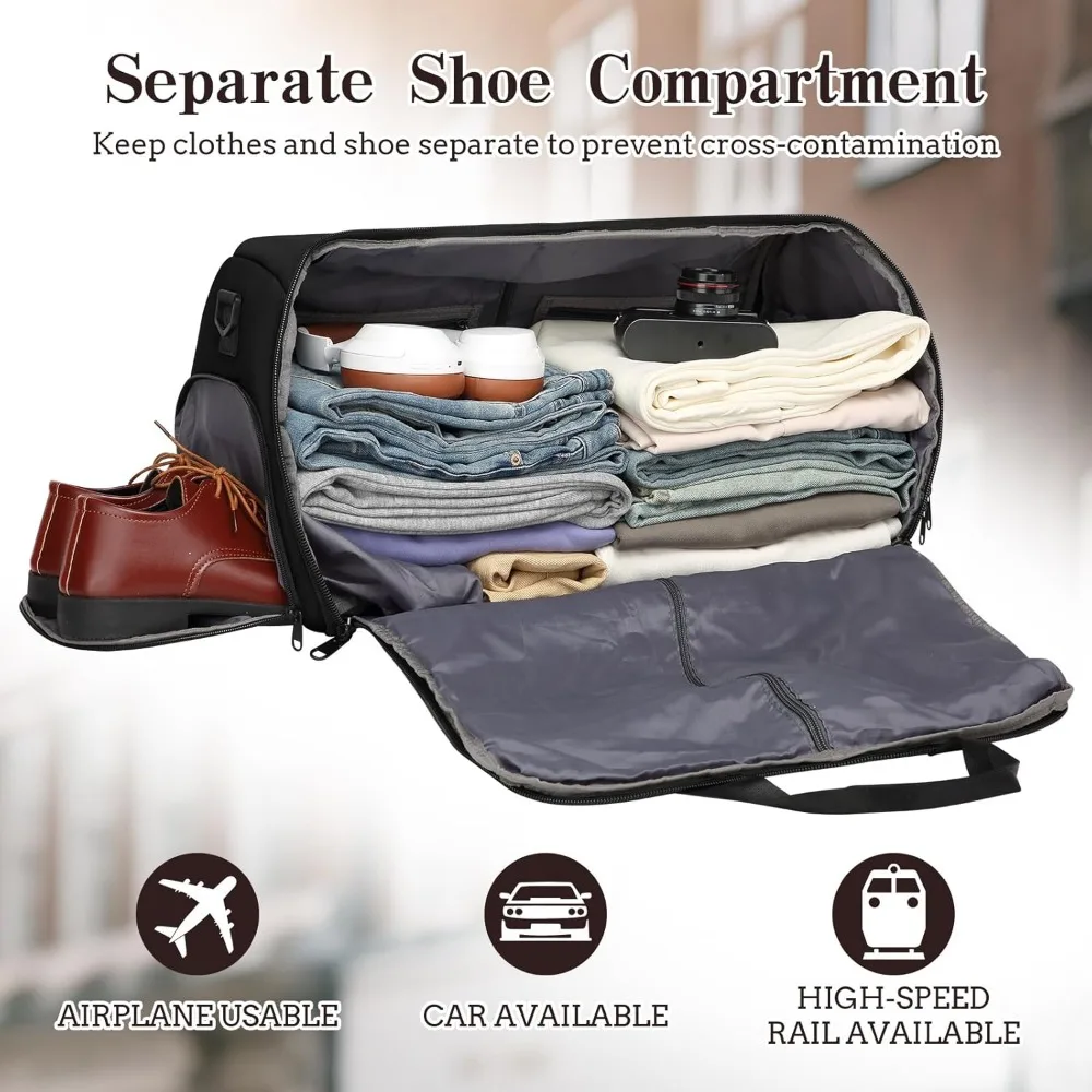 حقيبة دفل لملابس السفر - عطلة نهاية الأسبوع سعة 45 لترًا لرحلات يومين، خالية من التجاعيد، حجرة للأحذية #2