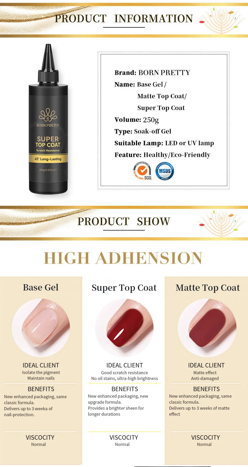 BORN PRETTY 250g Super Top Coat Gel Nagellack Basis-Gel Matt Top Coat Jelly Gel Gummi-Basis-Gel Abziehbarer Großvolumiger Lack – Detail 2