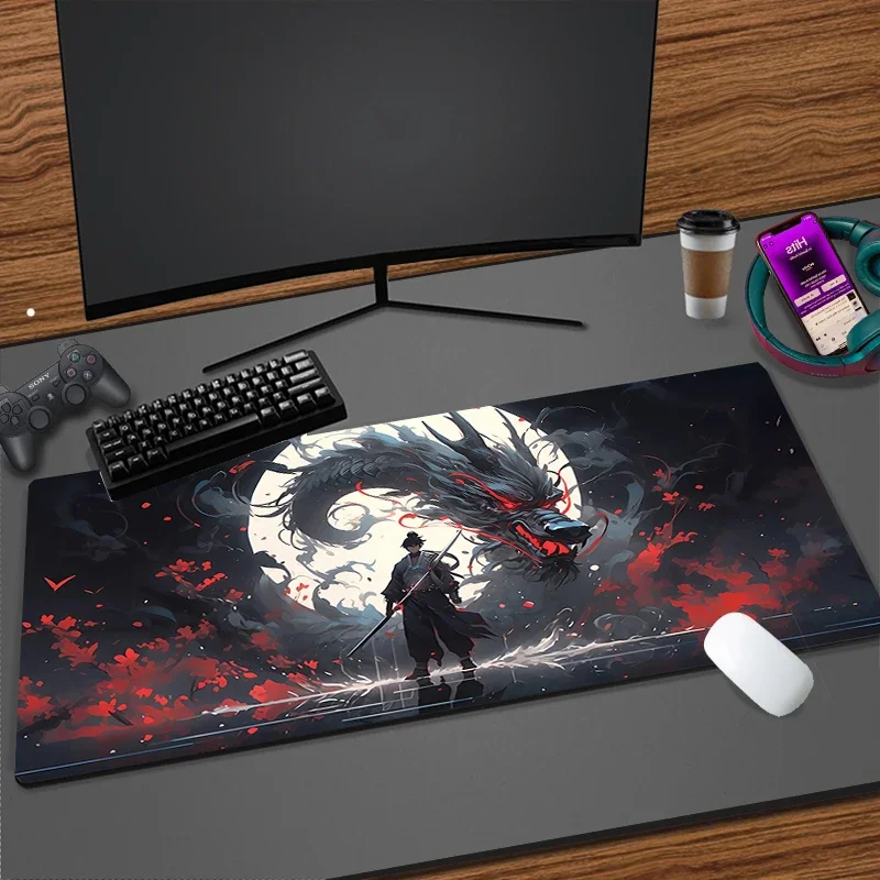 Gaming mouse pad Moon Samurai PC Office Accessories Laptop Speed Mini Game Player Keyboard Rubber carpet large Non -slip mat XXL