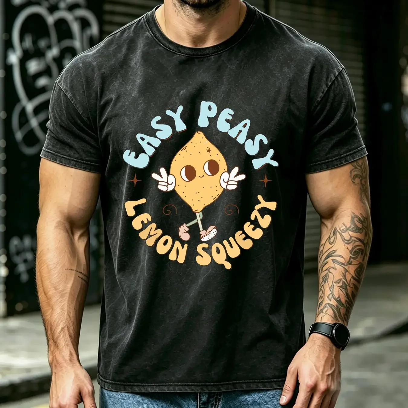 washed T Shirt Retro Easy Peasy Lemon Squeezy Hello Summer Vacation Women vintage Washed designer clothes homme