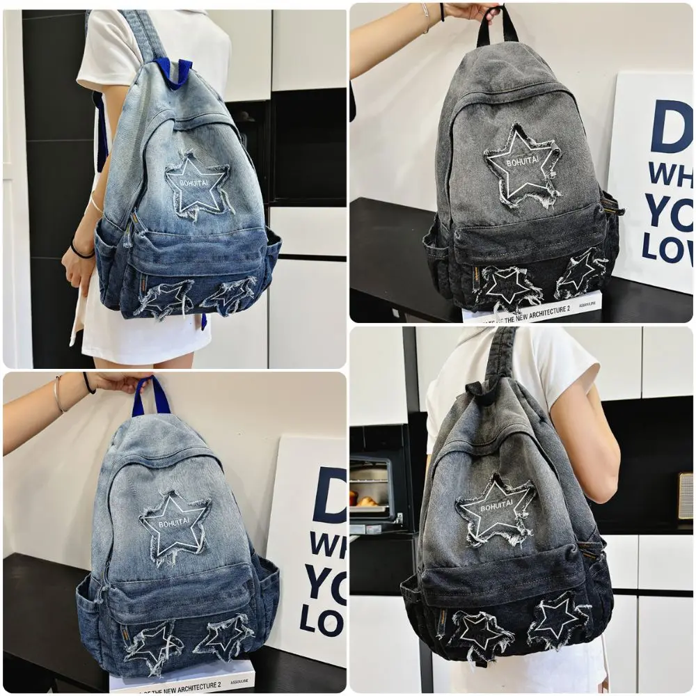 Large Capacity Denim Backpacks Denim Material Multi-functional Travel Bag Multi-Pocket Structure School Bag For Teenage Girls