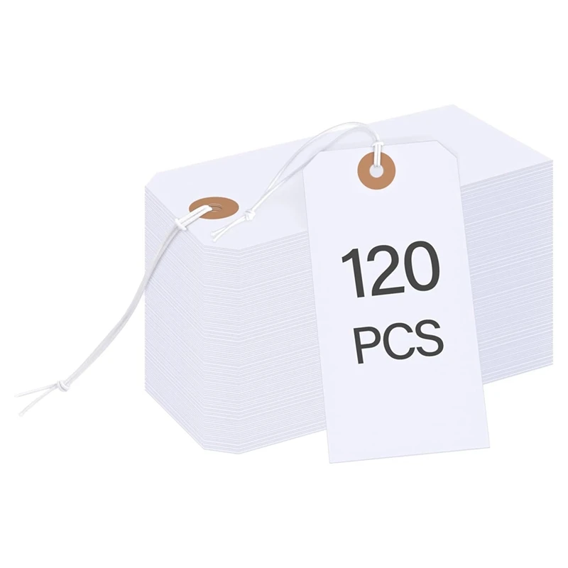 120 PCS Gift Tags With Elastic String, White Blank Shipping Tags Large Marking Gift Bags Tags Writable Price Tags Inventory Tag