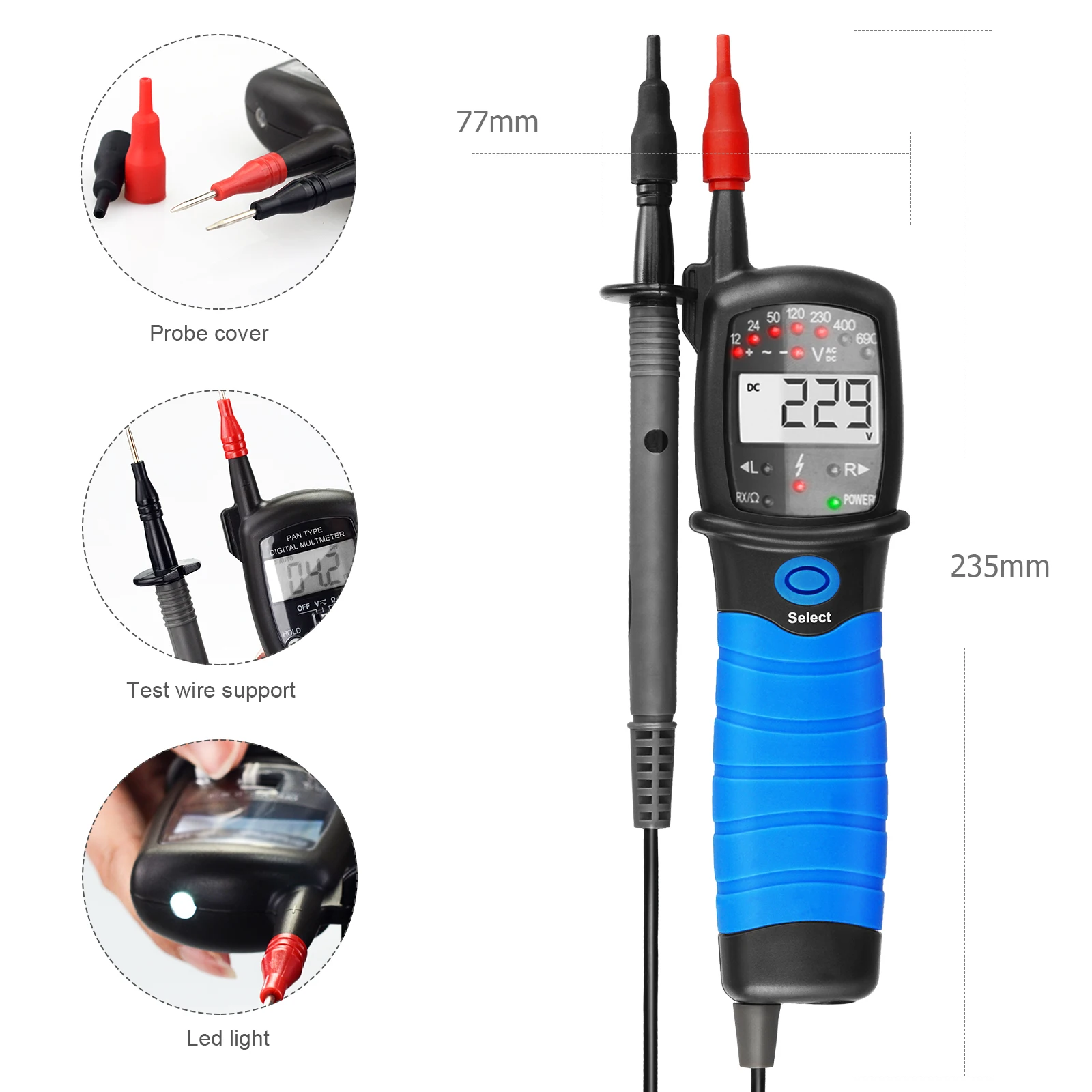 HP-38A 2 POLE Voltage TESTER with LCD Display, Auto HOLD TESTING Data Monitoring, Automatically Keep Measurement,  LCD Display