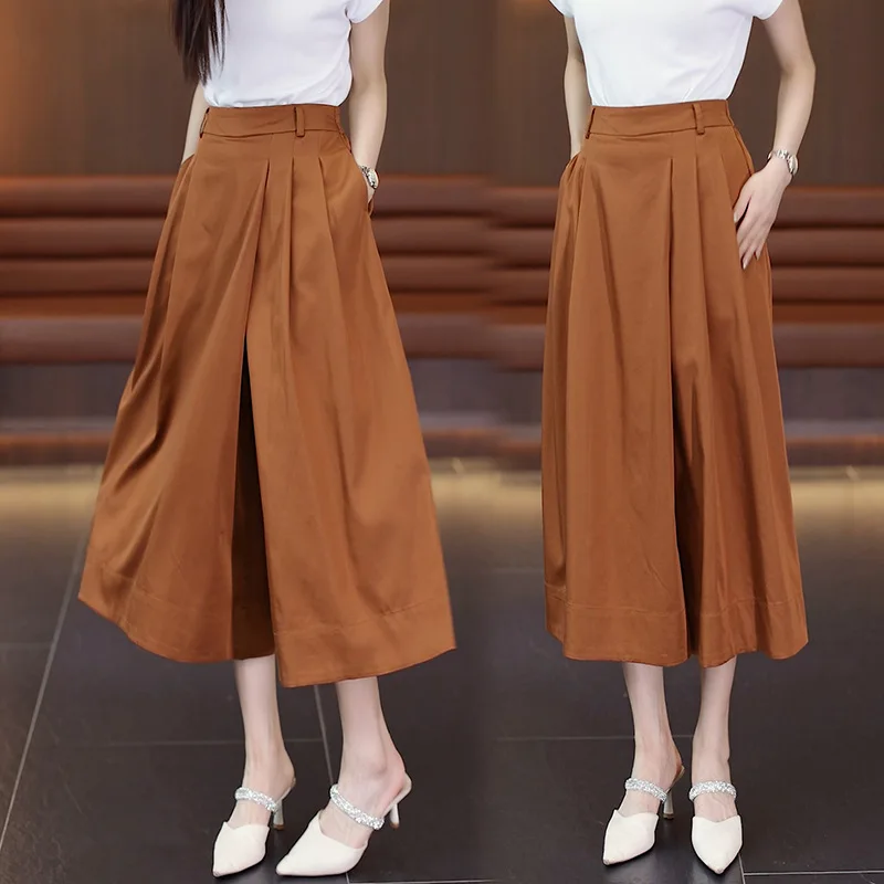 

Lyocell Tencel Drooping Slimming Pantskirt Summer High Waist Cropped Pants Slimming and Wide Leg Casual Wide Leg Pants Skirt for