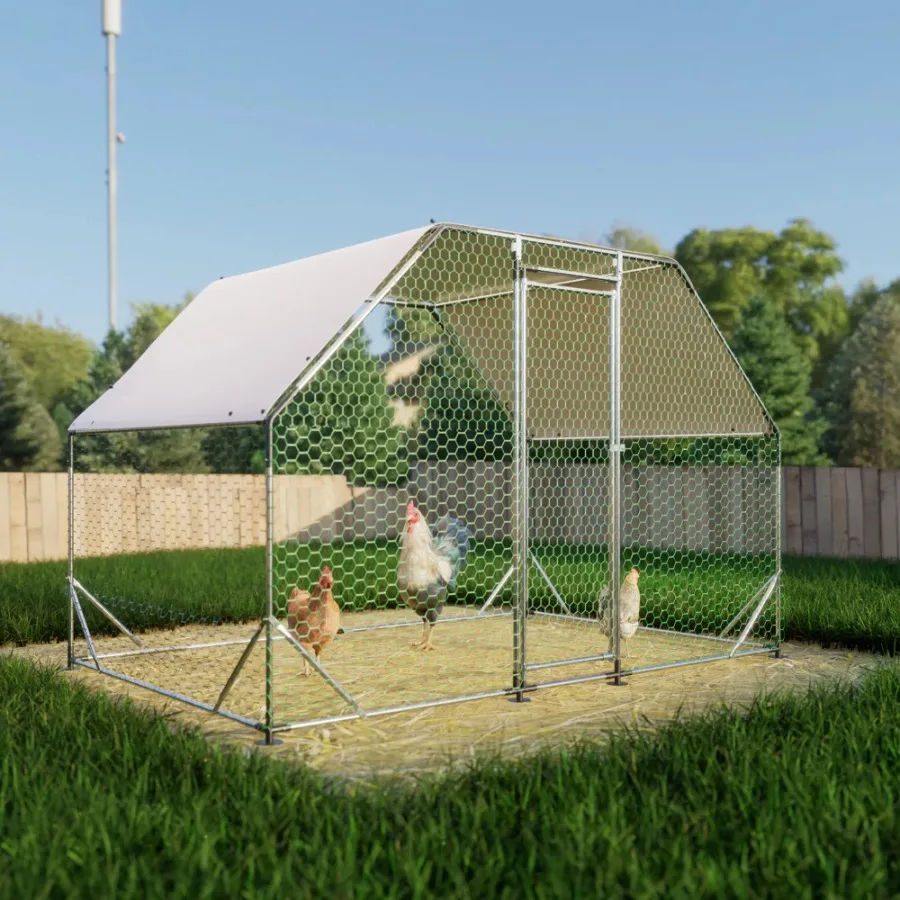 9.94 ft x 6.46 ft x 6.36 ft Metal Chicken Coop Poultry Cage Run Flat Shape Waterproof Cover