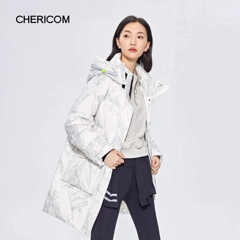 

Chericom Women's Utility Style Solid Long Down Jacket 2025 Winter Hooded Stand Collar Zippered Front Closure Outerwears Y289099Y