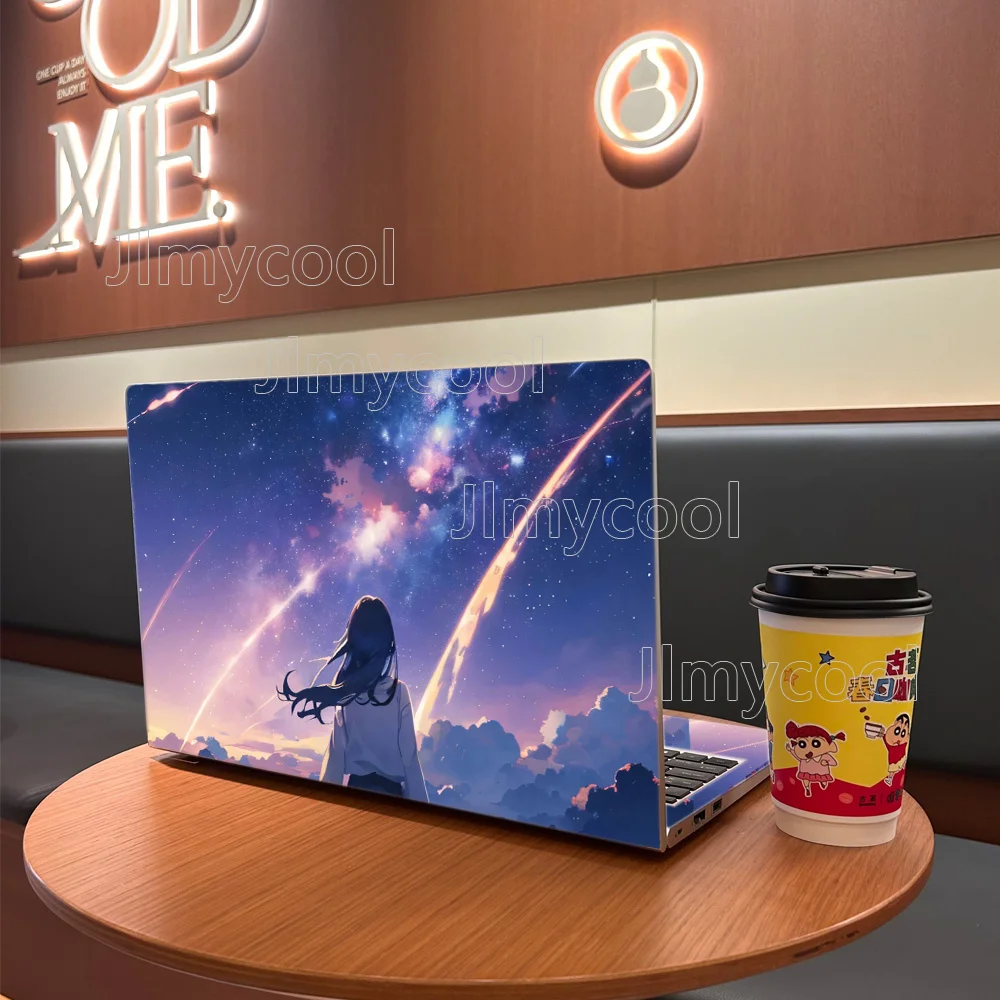 2 Pieces Starry Sky Anime Girl Vinyl Laptop Sticker Self-adhesive Case for HP Lenovo Apple Easy To Install Decal Stickers