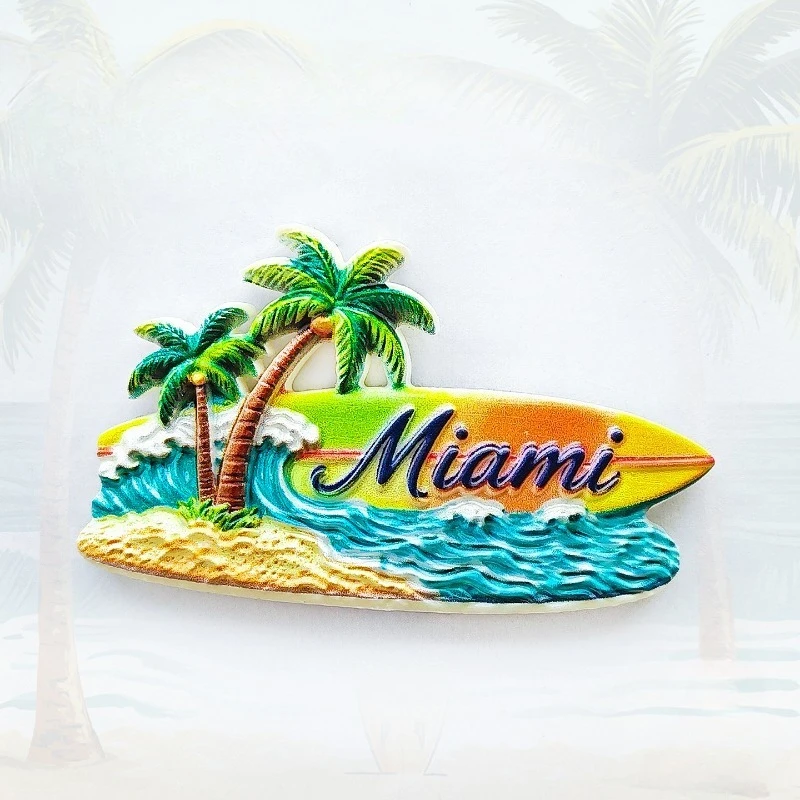 

Miami Surfboard Fridge Magnet - Vibrant 3D Tropical Souvenir Unique Florida Beach Gift for Travel & Summer Home Decor