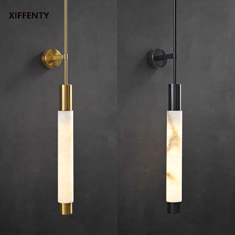 Simple long pole marble wall lamp LED villa corridor hall light luxury living room background bedroom bedside lamp