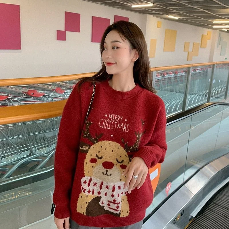 Pullover Sweater Female 2023 Christmas sweater elk sweater Women autumn and winter wear loose New Year casual pullover sweater