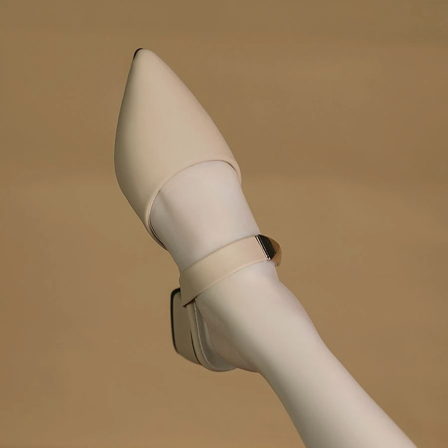 

​ Женские летние туфли-мюли во французском стиле с открытым задником, заостренным носком, на среднем каблуке, из мягкой кожи, для улицы, без застежек ​