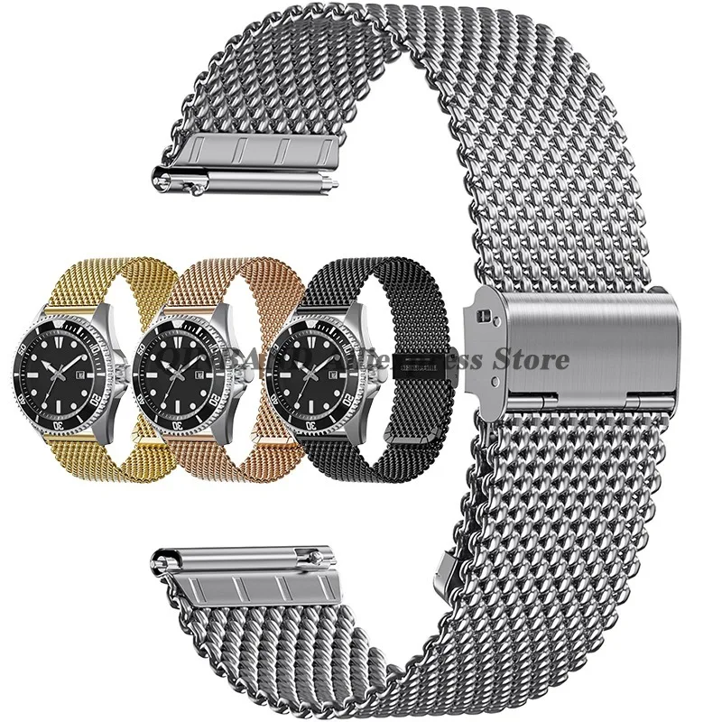 Bracelets de montre en acier milanais à libération rapide 18mm 20mm 22mm 24mm, bracelets de montre en acier inoxydable tendance et professionnels pour Omega pour Seiko