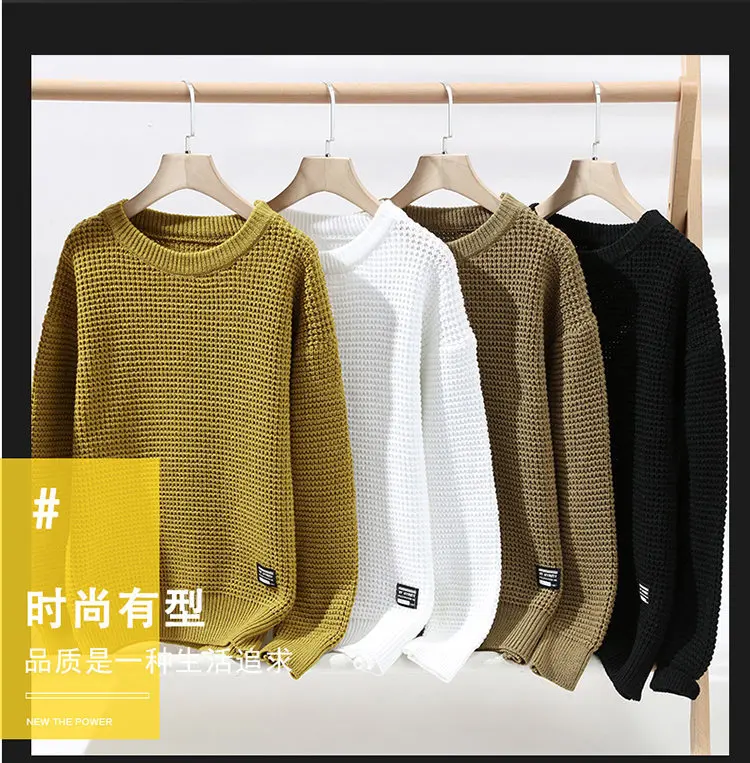 2026 Autumn Winter Men Pullovers Sweaters Knitted Top Round Neck Coarse Needle Full Sleeve Sweaters Solid Casual Loose Pullovers