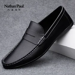 Leather men's shoes 2024 summer new driving flat casual style men's shoes trendy fashion outdoor lazy loafers men's shoes