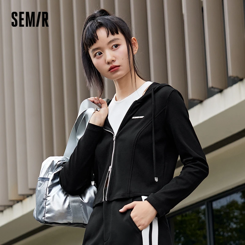 Semir 2023 Women Jacket Short Hooded All-match New Autumn Tight Knitted Jacket for Women