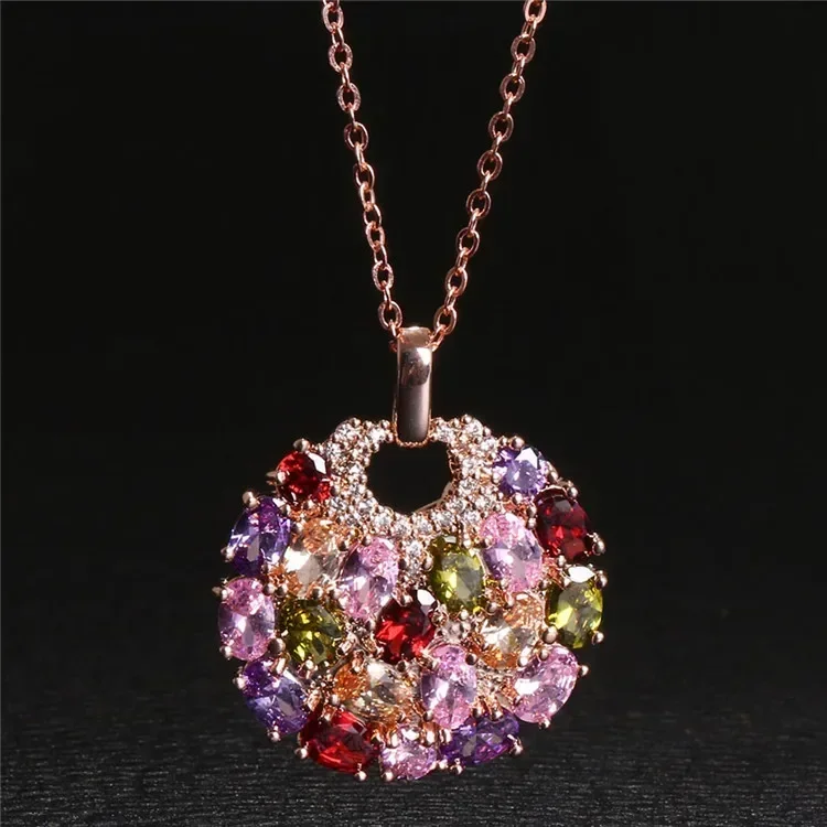 New Original Fashion Jewelry Crystal from Austrian Mona Lisa Colored Zircon Pendant Round Flower Moon Round Necklace