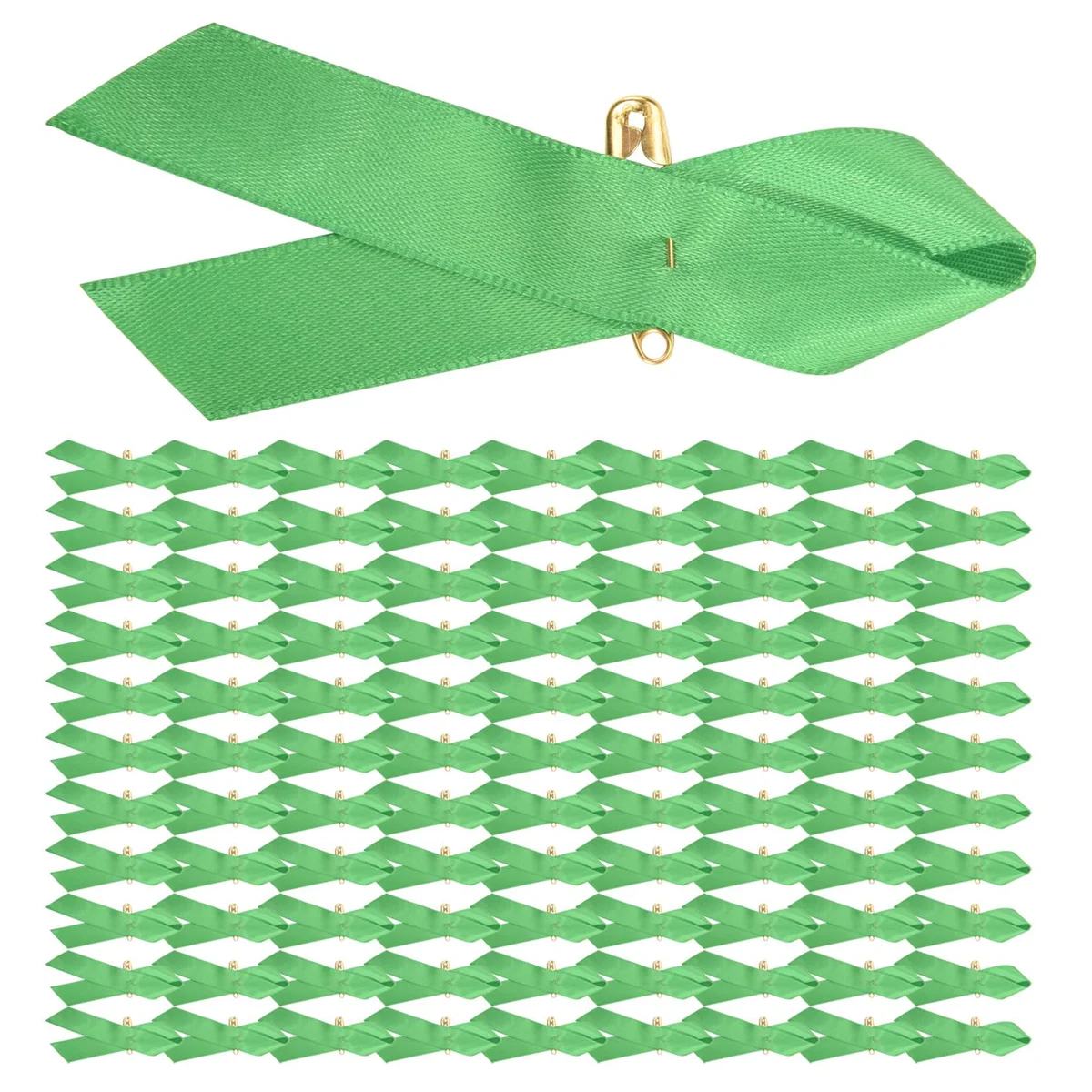 100 Pieces Awareness Ribbon Satin Ribbon Lapel Pins Fabric Ribbons with Pins for Women Men (Green)