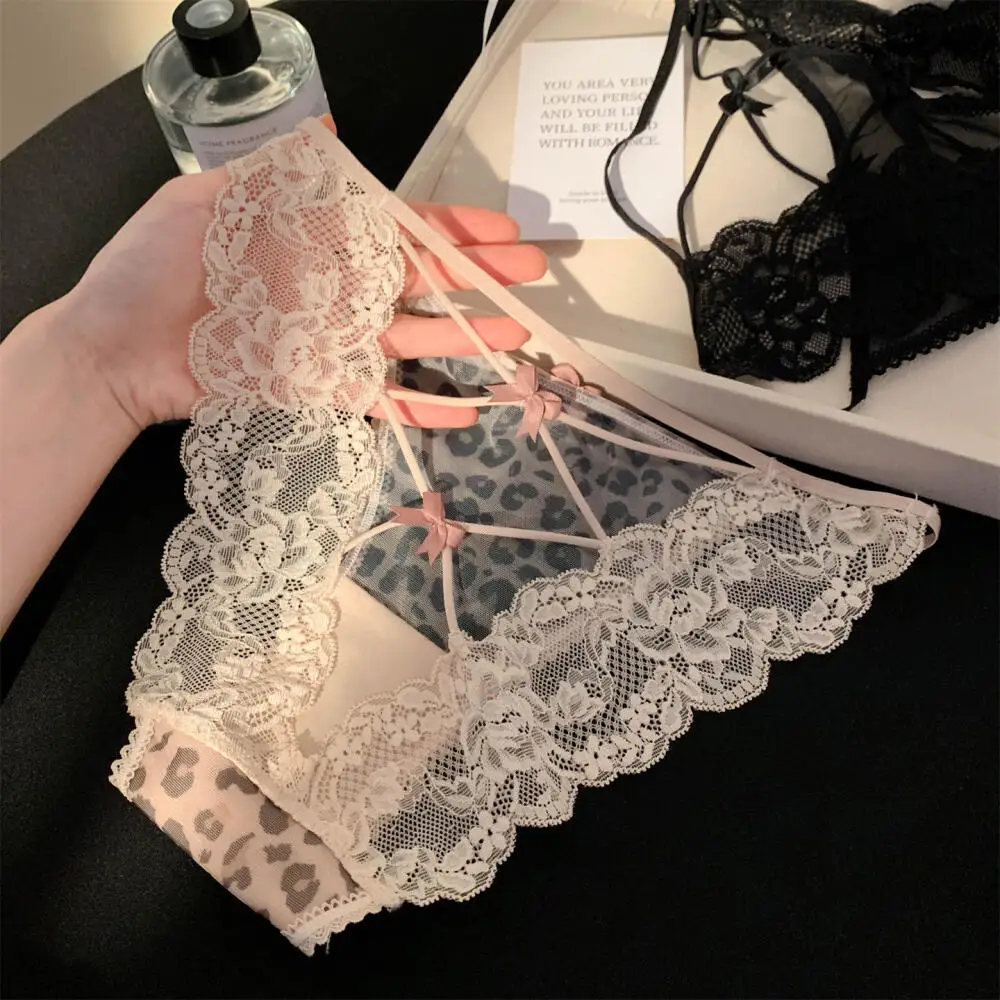 Lace Leopard Print Lingerie Sexy Women Low Waist Cotton Breathable Lingerie Sexy Women Girls Lingerie Japanese Women T Panties