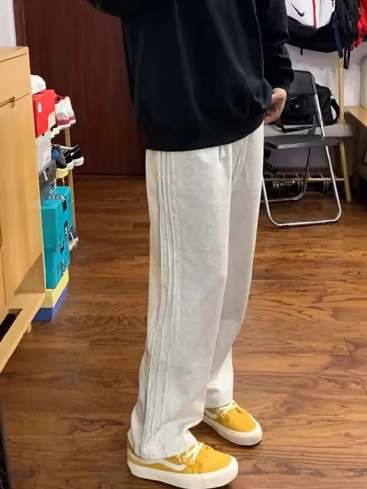 

Cleanfit Men's Light ey Straight Leg Fce Lined Casual Pants American Trendy Brand Loose Fit Long Trousers OOTD