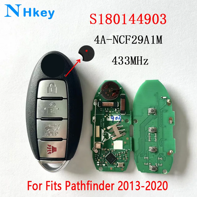 NHkey Smart Remote Control Car Key With 4 Buttons 433MHz 4A Chip for Nissan Pathfinder 2013-2020 Fob S180144903 FCC ID: NCF29A1M