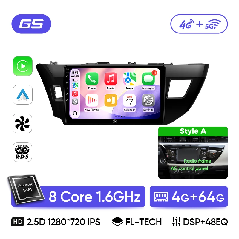 Ainavi Car Radio For Toyota Corolla E160 E170 2014 2015 2016 Wireless Carplay Android Auto 4G Car Multimedia Player Stereo 2 DIN image 3