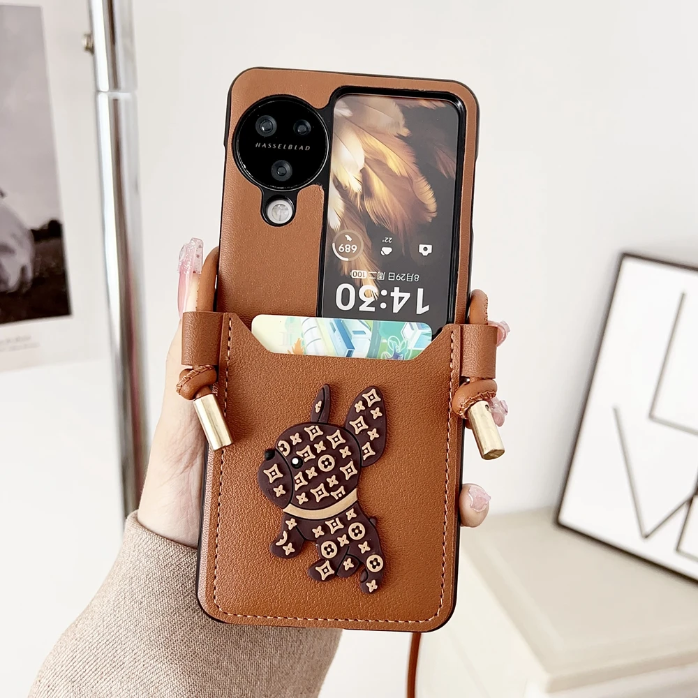 

Retro Cute Cartoon Puppy Crossbody Card Bag Folding Phone Case for Samsung Galaxy Z Flip6 Z Fold 3, 4, 5, 6,OPPO Findn2/3 Flip