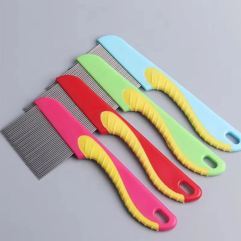 

10pcs Plastic Handle Stainless Steel Pet Grooming Ticks Comb Dog Cat Flea Comb