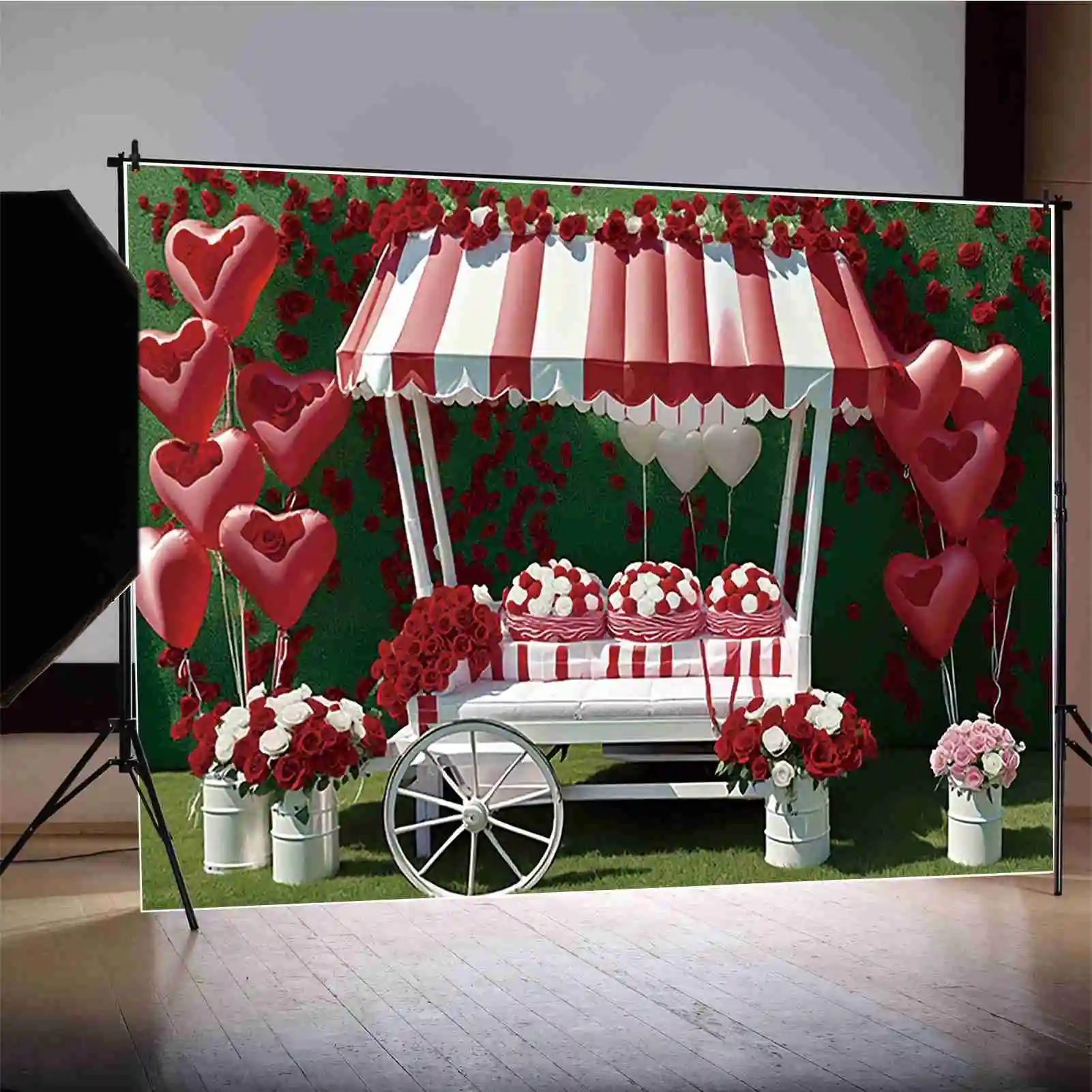 MOON.QG Valentine's Lovers Day Background Photography Circus Cart Light Photobooth Backdrop Anniversary Studio Photography Set