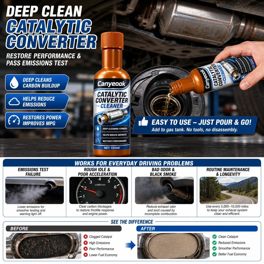Canyeook Catalytic Converter Cleaner 120ml Car Exhaust System Cleaner Remove Carbon Deposit Reduce Emissions