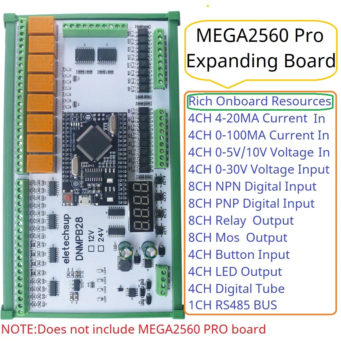 Imagem -02 - Placa Simples do Plc io para o Contato de Arduino Seco e Molhado Mos Relé Rs485 Mega2560 16do 420ma Tensão Atual de 010v 12v 24v