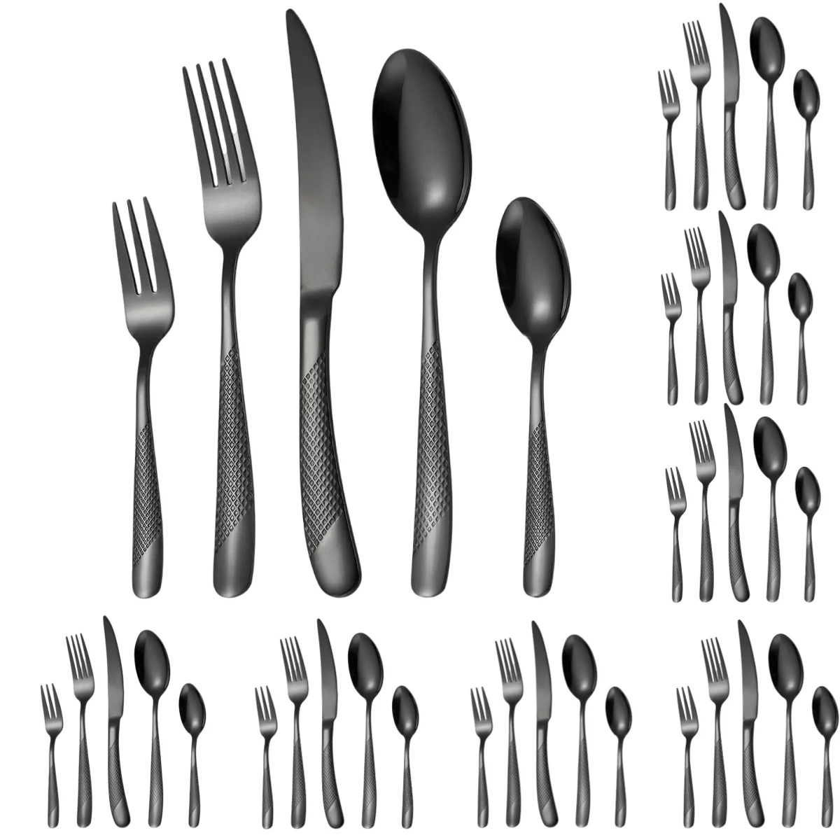 

A · HOUSEWARE: Black Utensil Silverware Hammered Stainless Steel Flatware Set for 8 ,40 Pieces Eating Utensils, Tableware Set