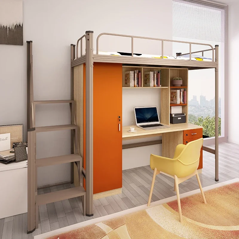 Modern Design School Furniture Dormitory Metal Bunk Bed With Desk Wardrobe