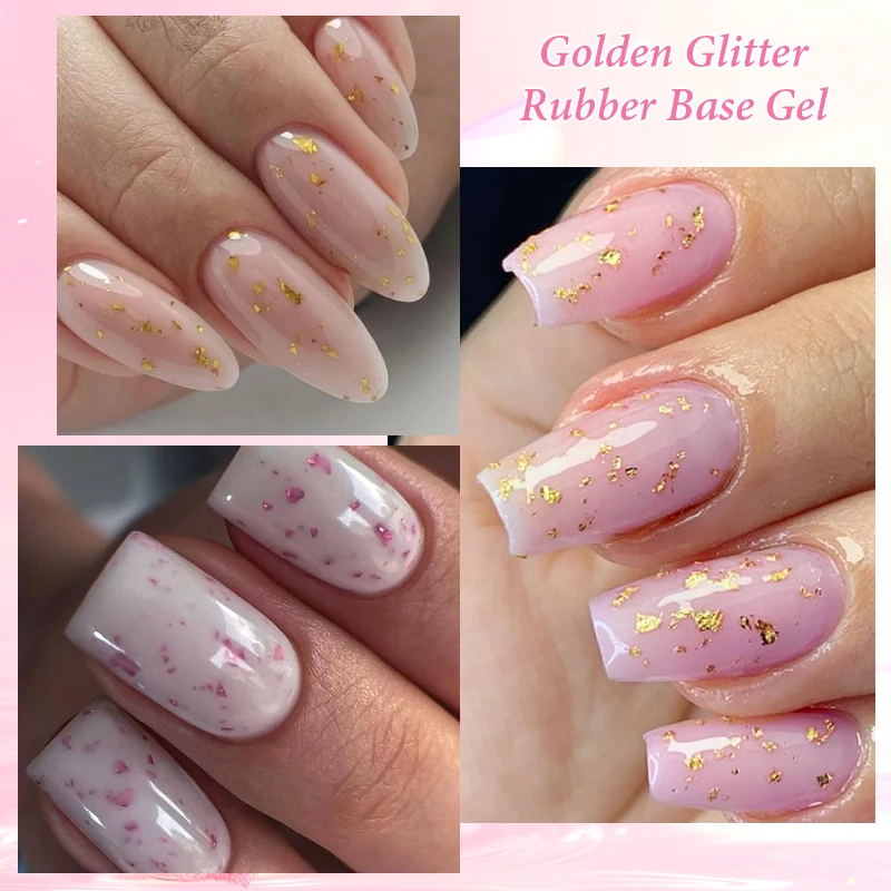 10ml 2 in 1 グリッターラバーベースジェル ジェルネイルポリッシュ ピンクミルキーゴールドフォイルスパンコールベースコート ソークオフ セミパーマネント UV/LEDネイルアート