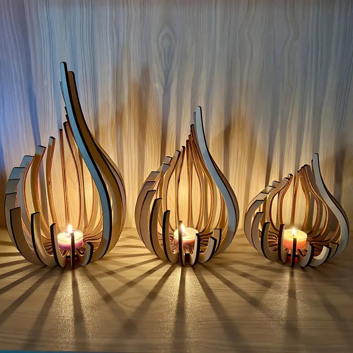 Handgefertigter DIY Holz-Lotus-Kerzenhalter, Tischdekoration für Zuhause, für Hochzeit, Wohnzimmer, Geburtstagsfeier-Dekoration