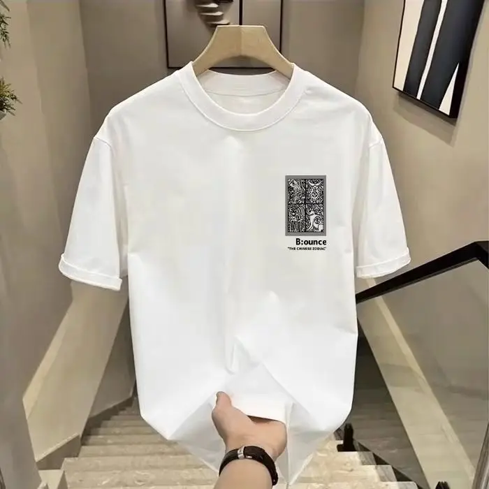 الصيف القطن الشارع نمط مطبوعة قصيرة الأكمام الماركات الفاخرة الرجال فضفاض نصف كم تي شيرت الرسم المطبوعة المتضخم المحملة الأعلى