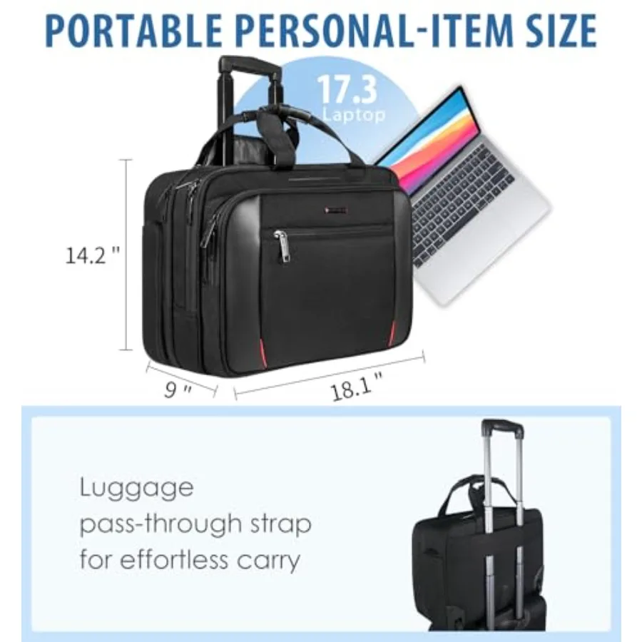 EMPSIGN المتداول حقيبة كمبيوتر محمول Bag17.3 "حقيبة كمبيوتر مع عجلات طارد المياه السفر الأسطوانة حقيبة تحت المقعد مع RFID Blocki